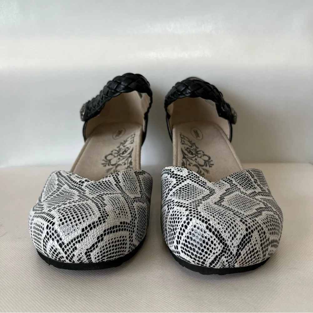 Aetrex Mia Leather Wedge Snake Print Black Mary Jane Shoes